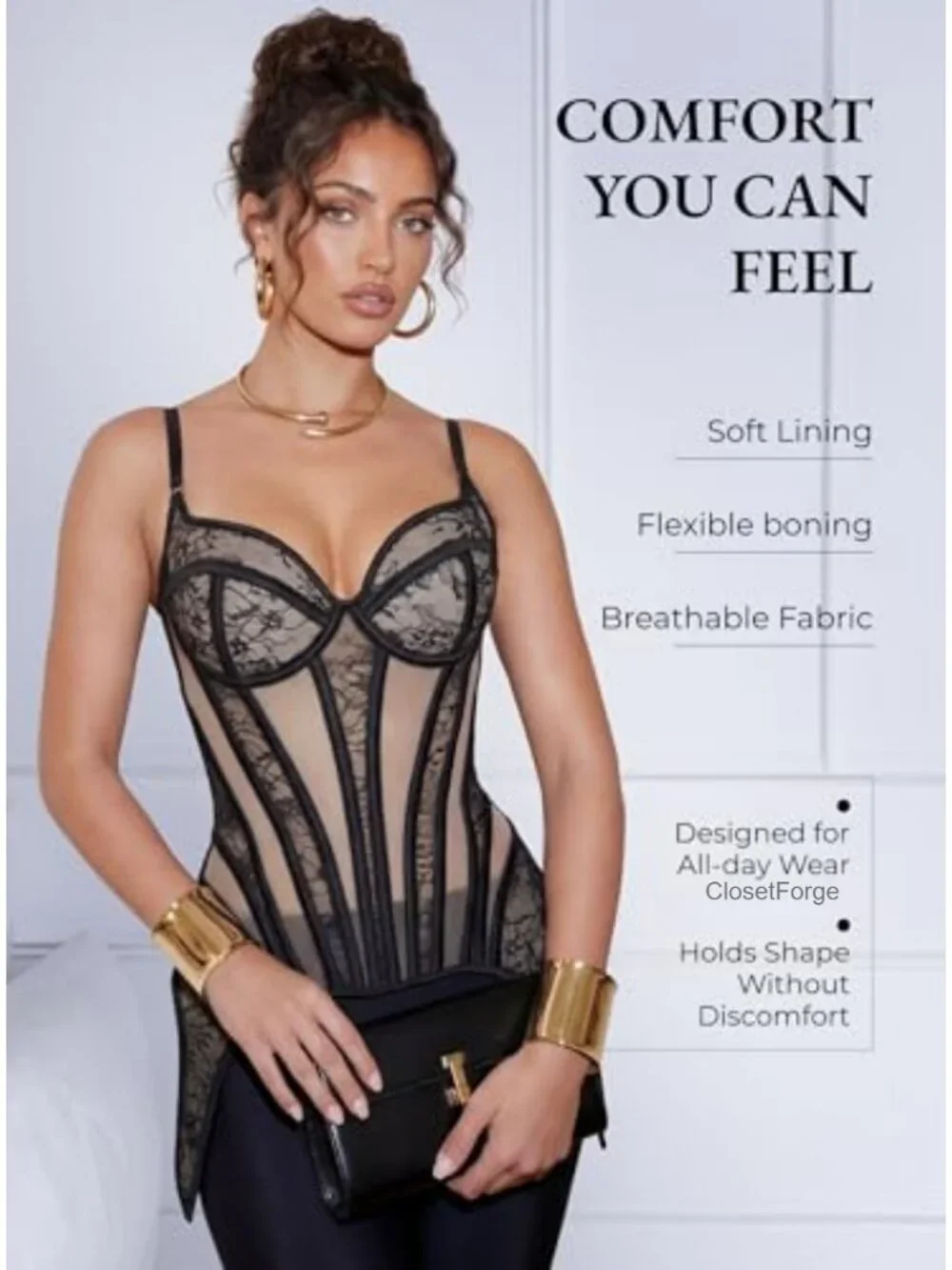 Longline Overbust Corset for Women - 18 Steel Bones Waist Cincher, Lace Up